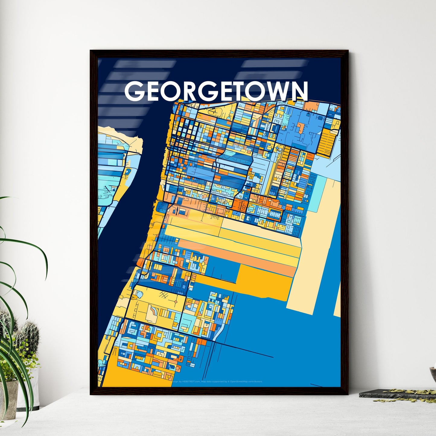 GEORGETOWN GUYANA Vibrant Colorful Art Map Poster Blue Orange