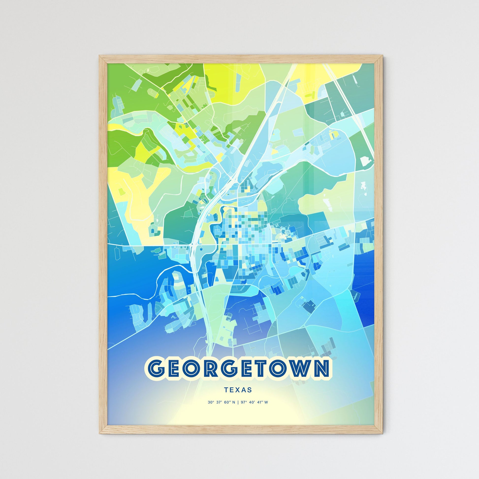 Colorful Georgetown Texas Fine Art Map Cool Blue