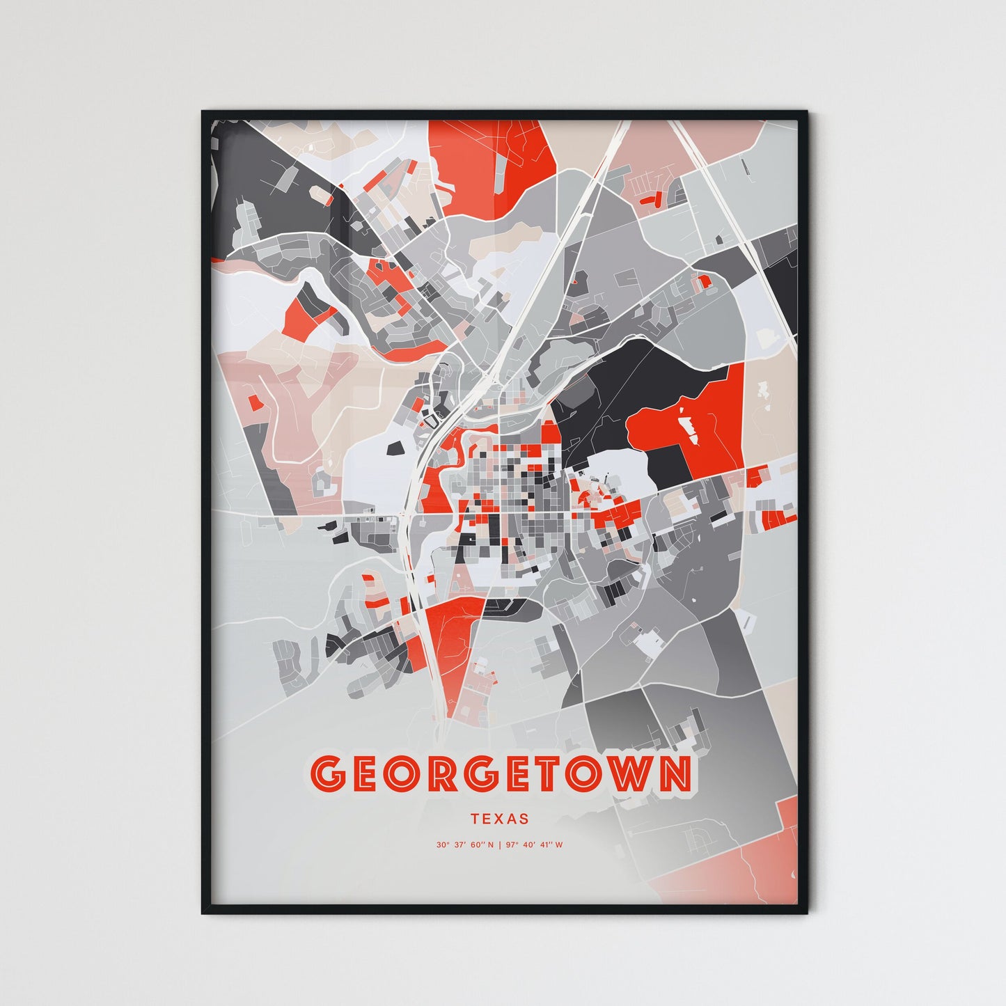 Colorful Georgetown Texas Fine Art Map Modern Expressive
