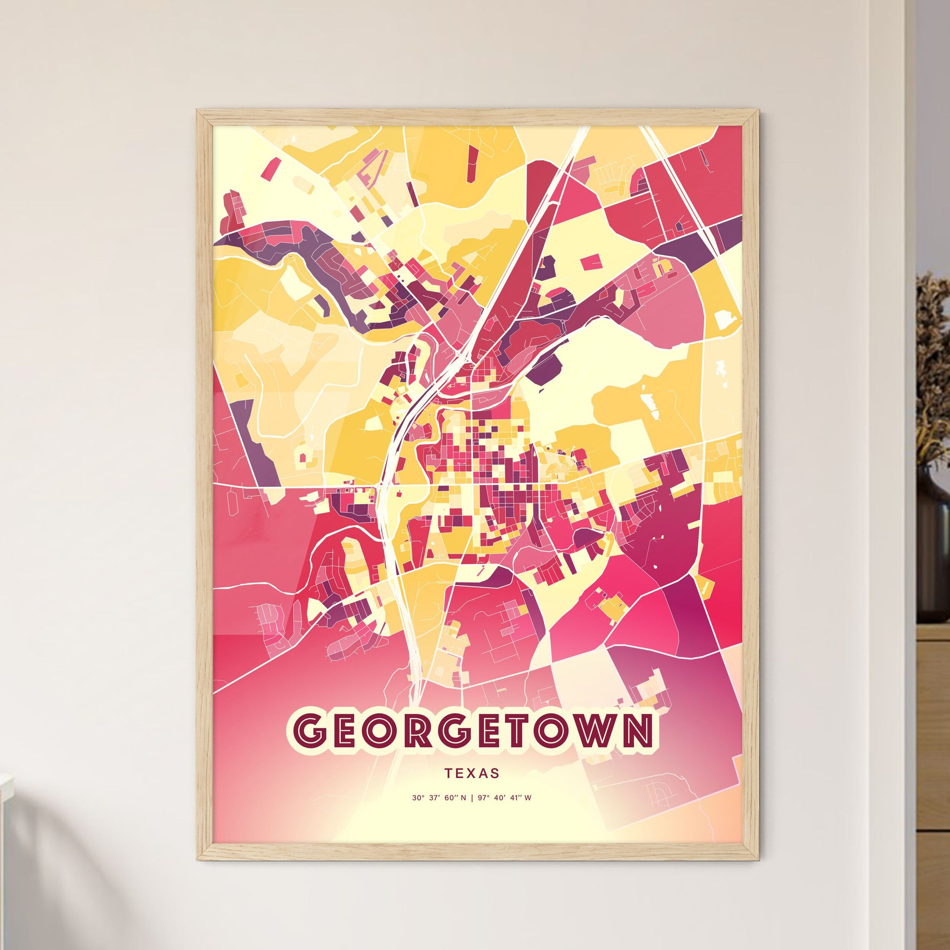 Colorful Georgetown Texas Fine Art Map Hot Red