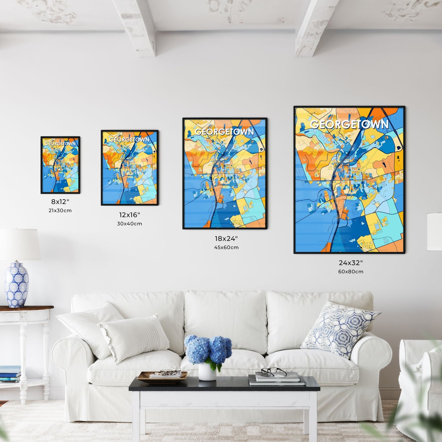 GEORGETOWN TEXAS Vibrant Colorful Art Map Poster Blue Orange