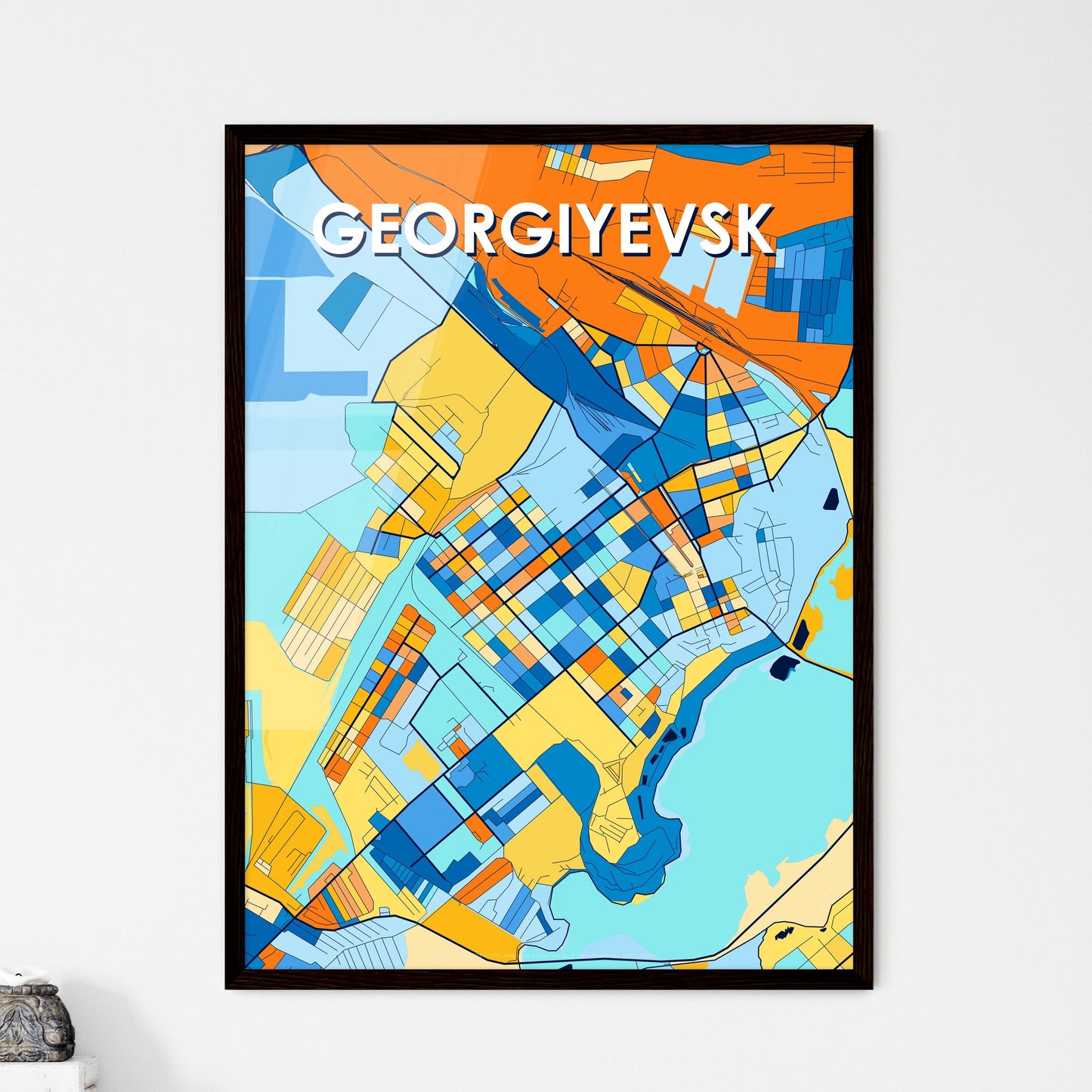 GEORGIYEVSK RUSSIA Vibrant Colorful Art Map Poster Blue Orange