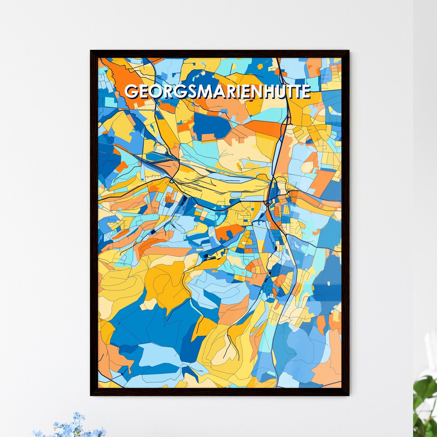 GEORGSMARIENHUTTE GERMANY Vibrant Colorful Art Map Poster Blue Orange