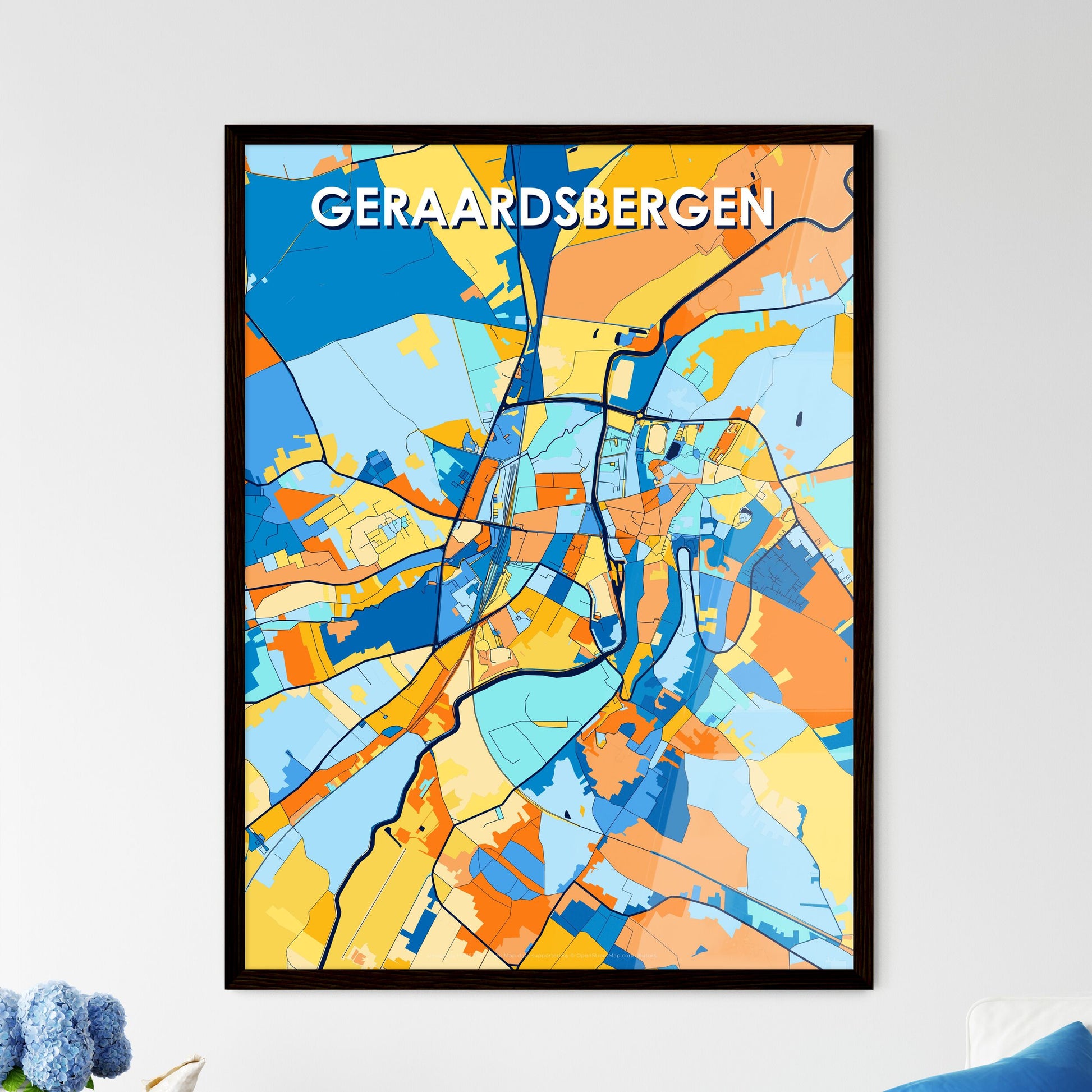 GERAARDSBERGEN BELGIUM Vibrant Colorful Art Map Poster Blue Orange