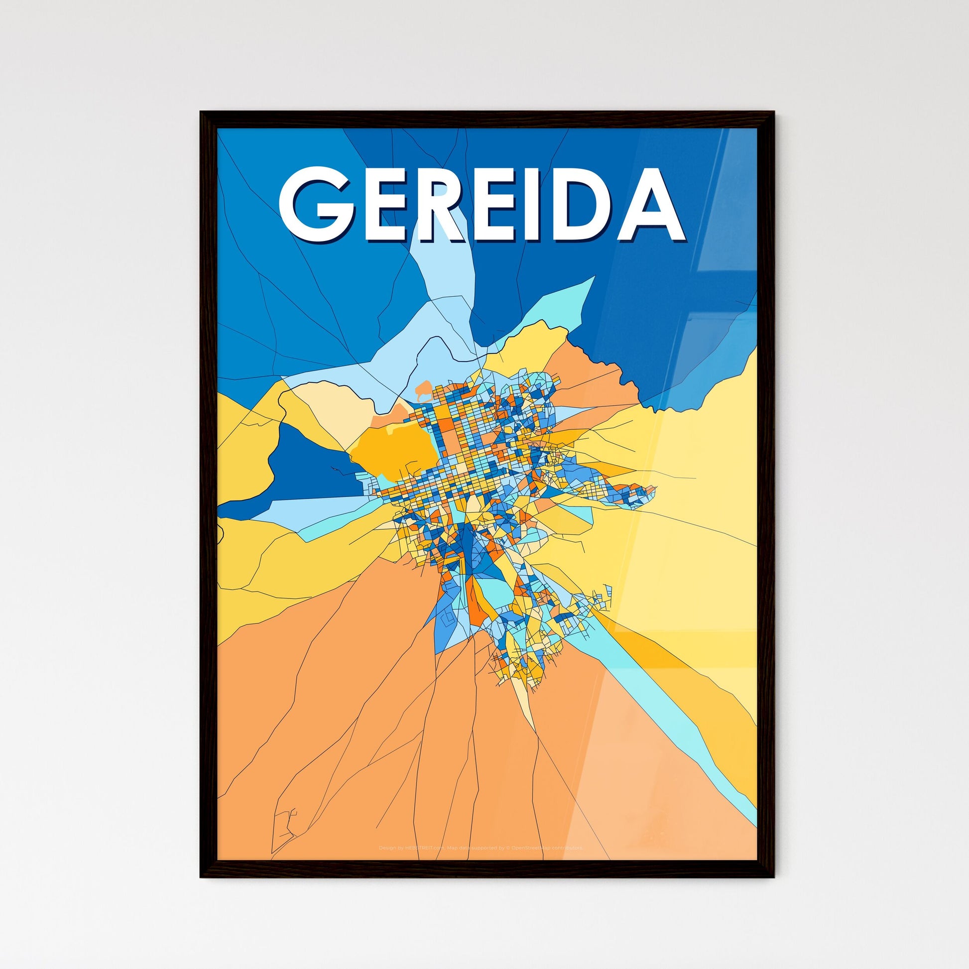 GEREIDA SUDAN Vibrant Colorful Art Map Poster Blue Orange