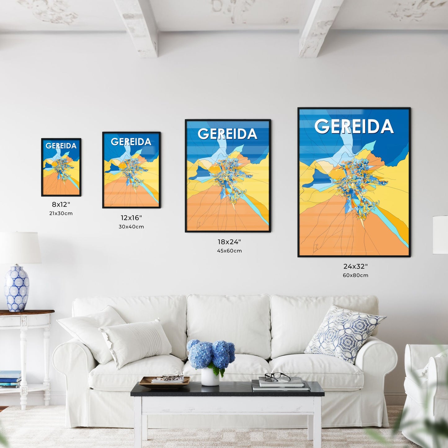 GEREIDA SUDAN Vibrant Colorful Art Map Poster Blue Orange