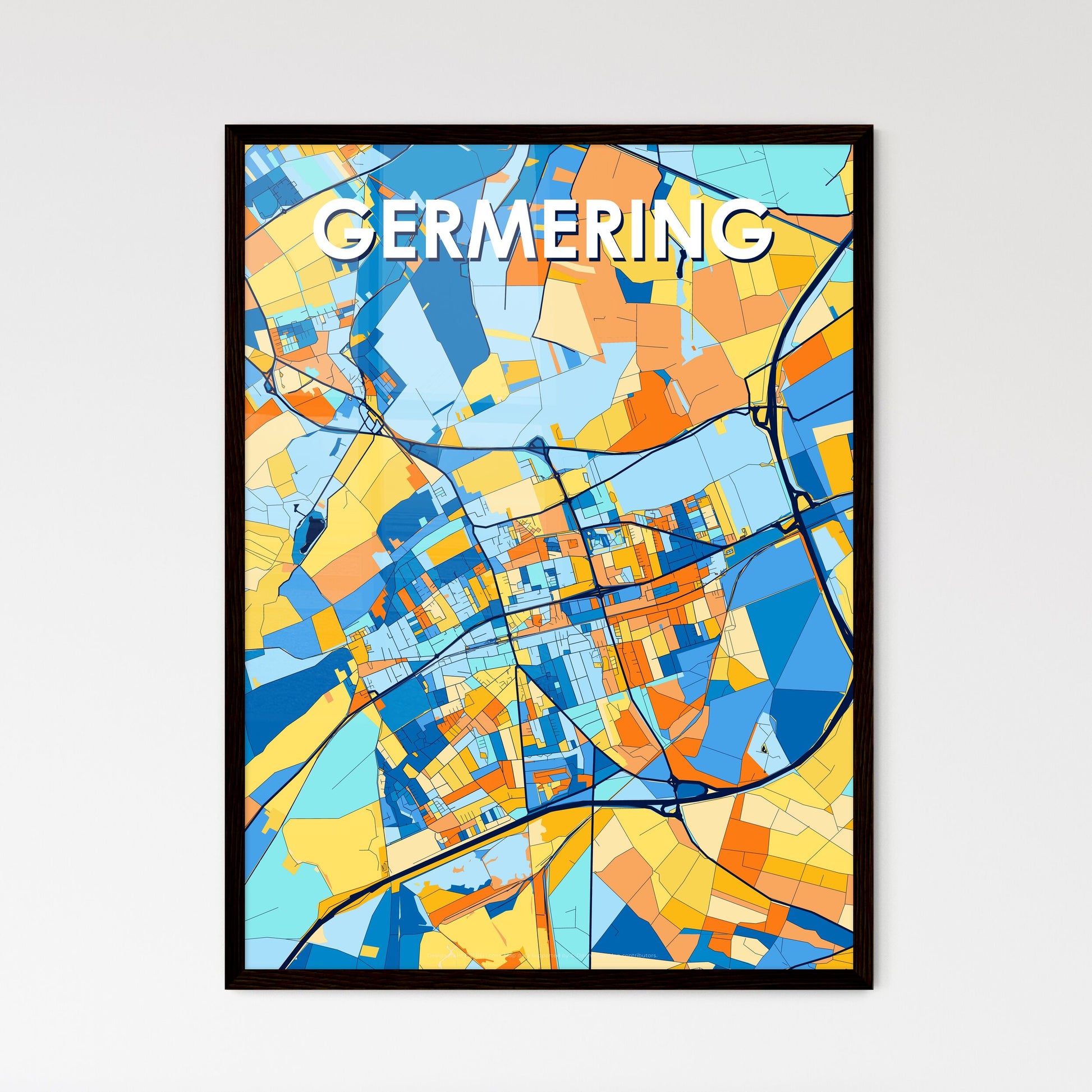 GERMERING GERMANY Vibrant Colorful Art Map Poster Blue Orange