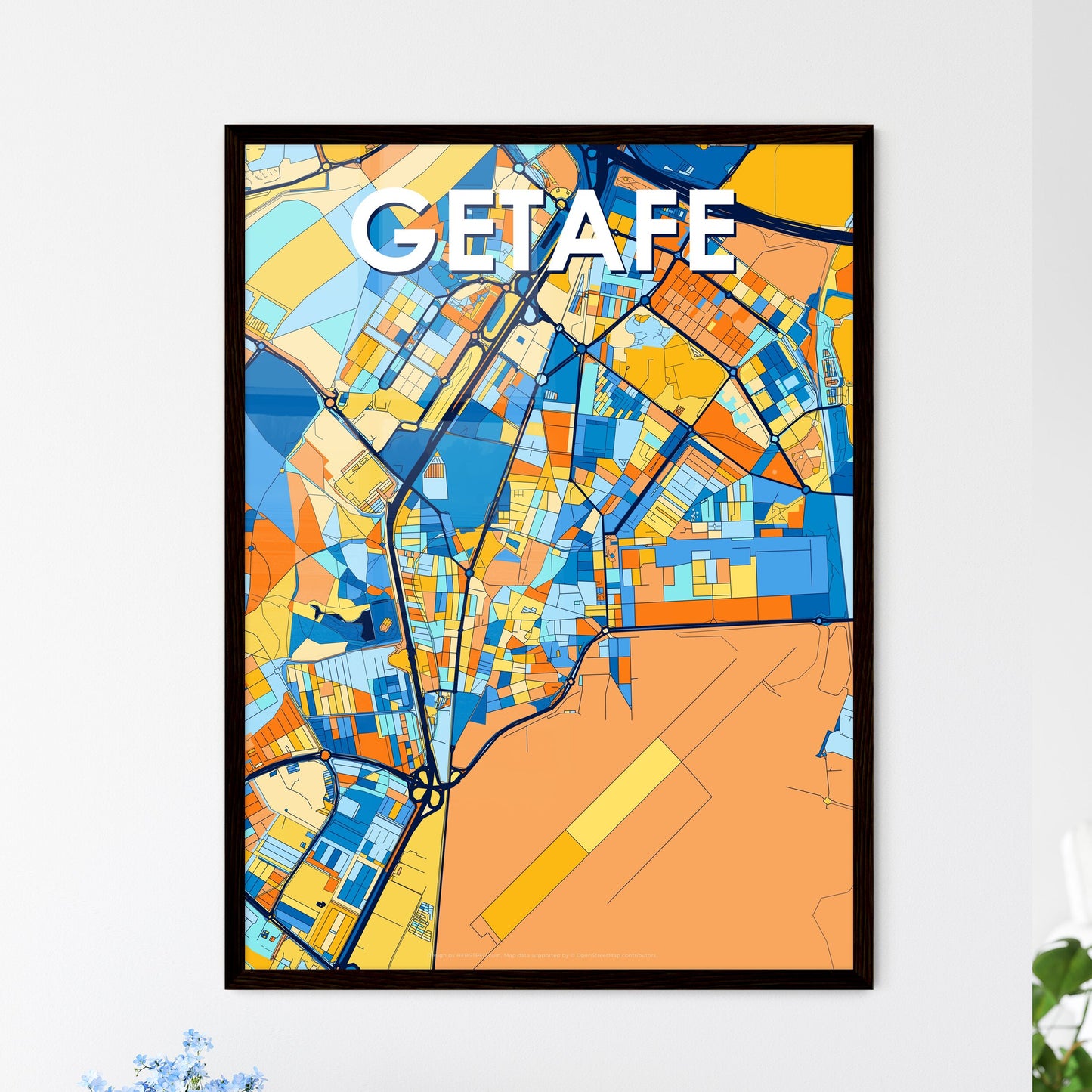 GETAFE SPAIN Vibrant Colorful Art Map Poster Blue Orange