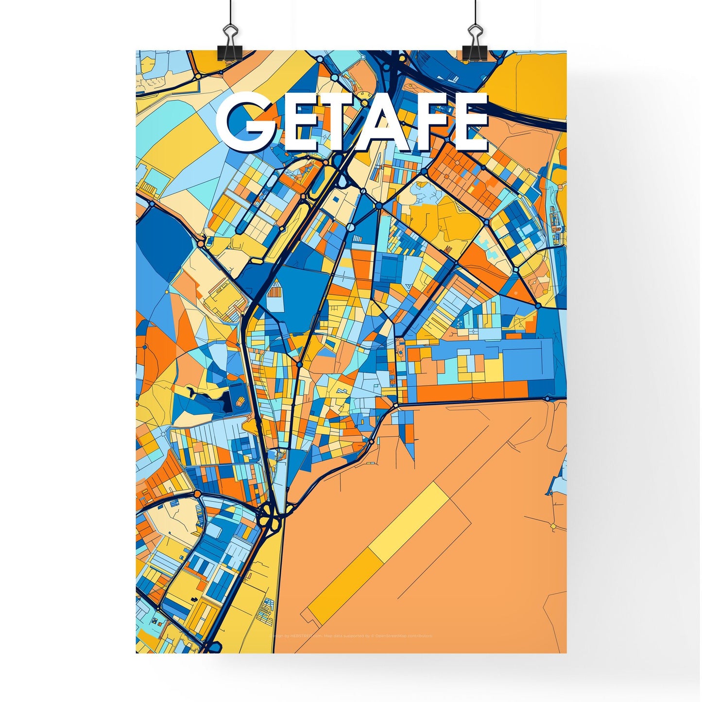 GETAFE SPAIN Vibrant Colorful Art Map Poster Blue Orange