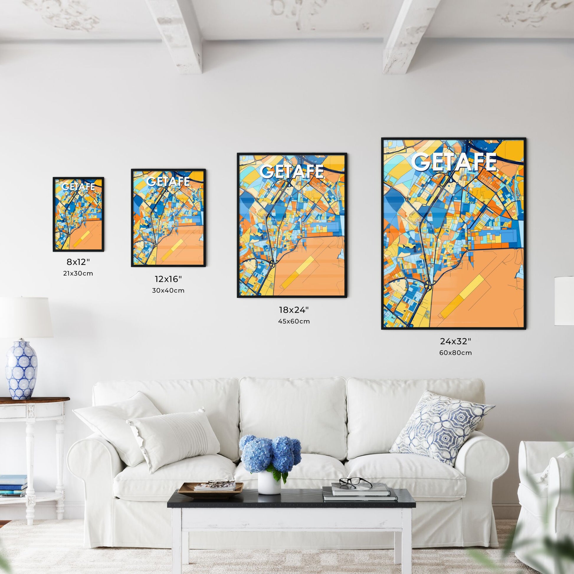 GETAFE SPAIN Vibrant Colorful Art Map Poster Blue Orange