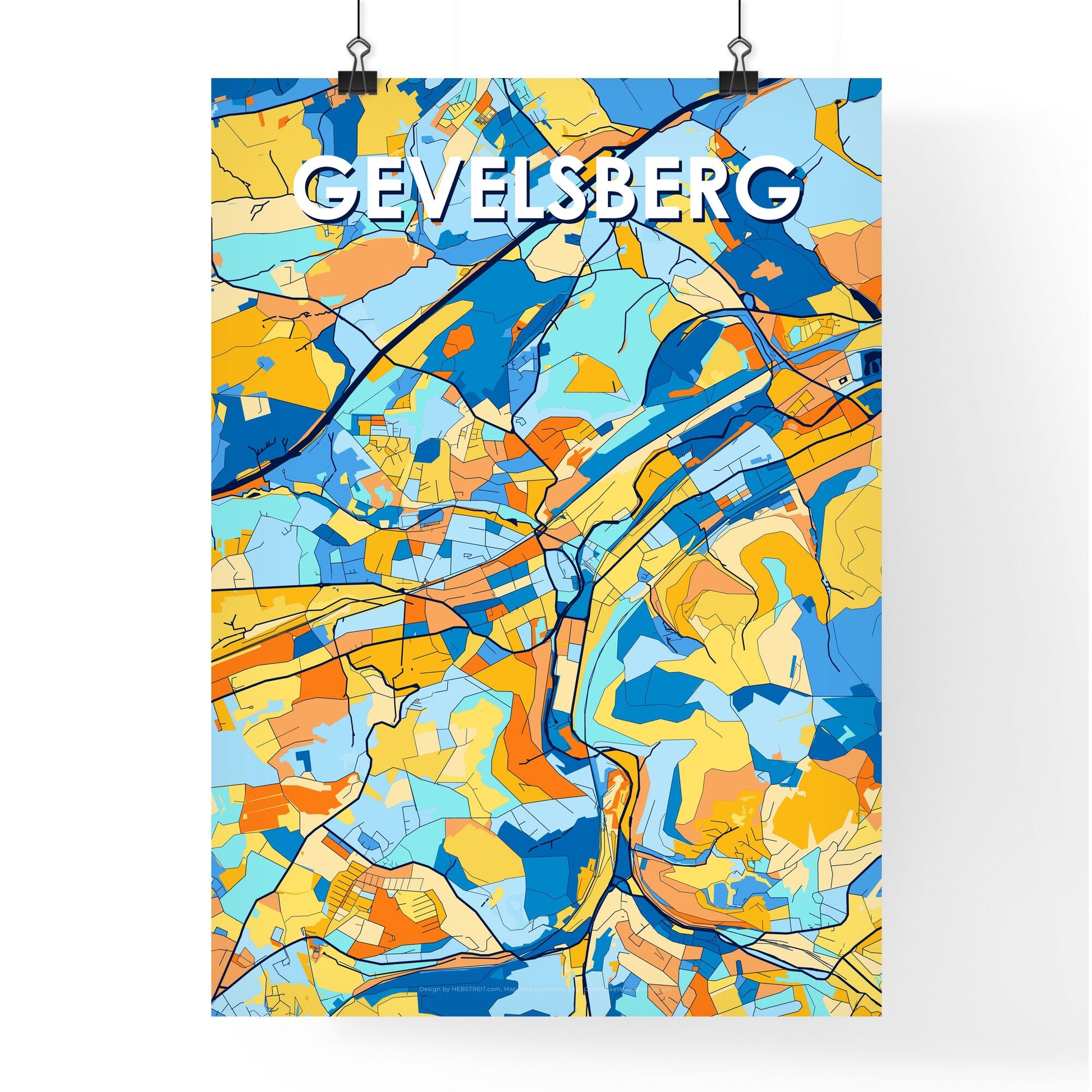 GEVELSBERG GERMANY Vibrant Colorful Art Map Poster Blue Orange