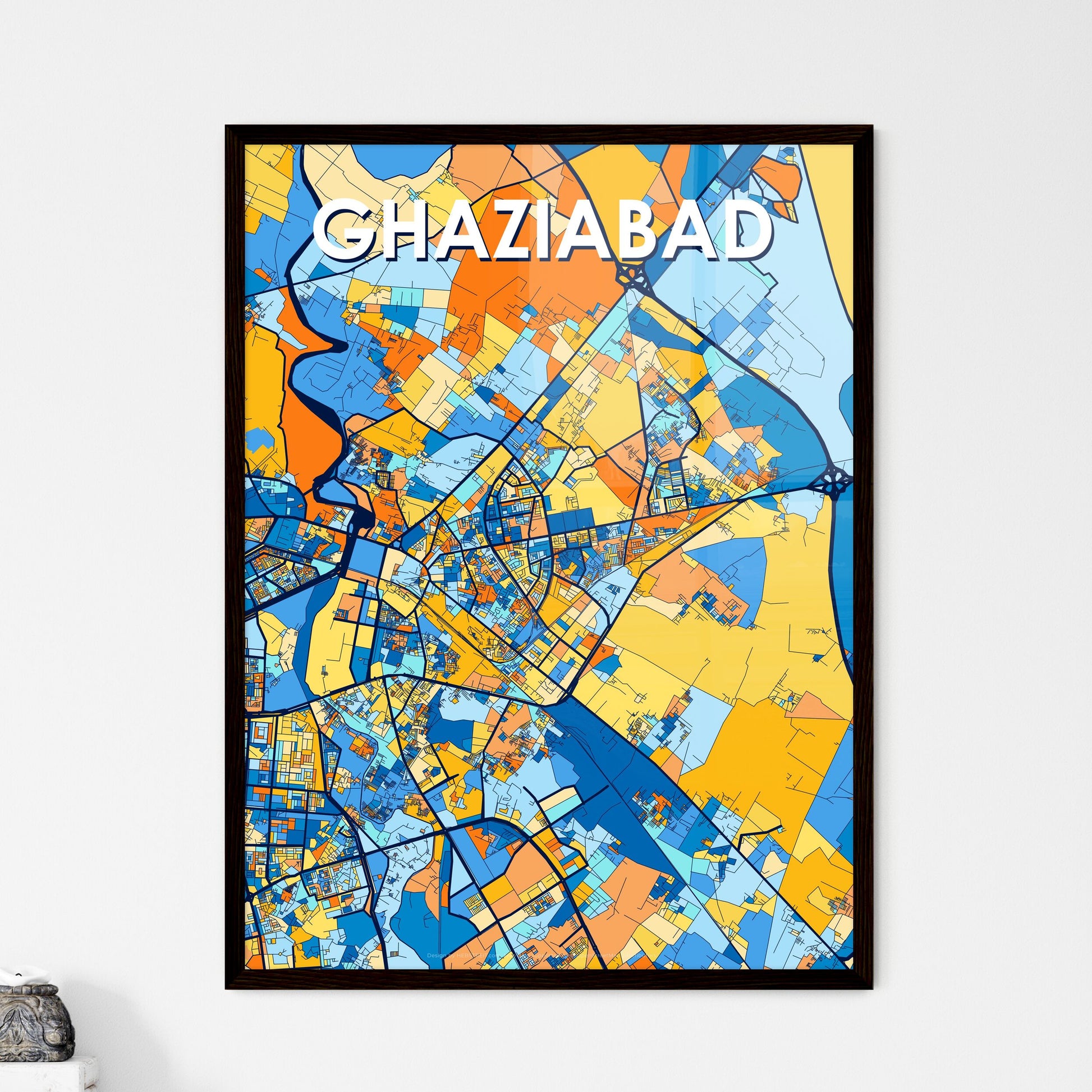 GHAZIABAD INDIA Vibrant Colorful Art Map Poster Blue Orange