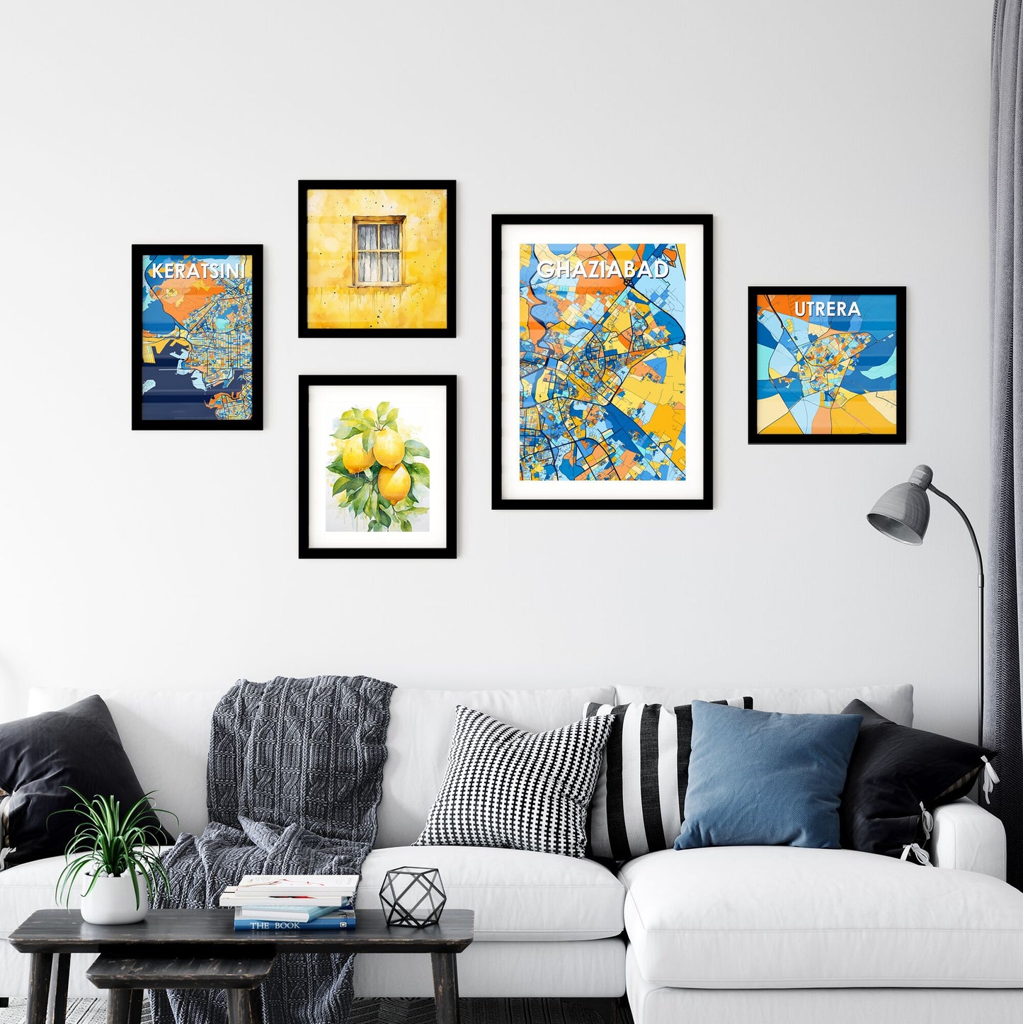 GHAZIABAD INDIA Vibrant Colorful Art Map Poster Blue Orange