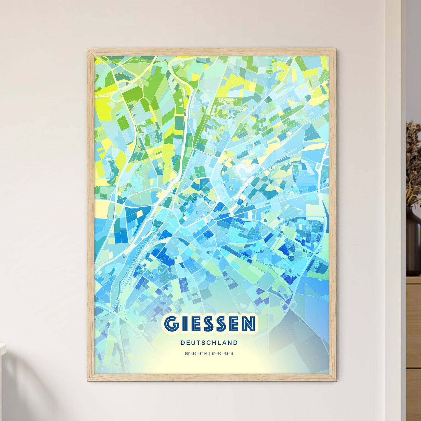 Colorful Giessen Germany Fine Art Map Cool Blue