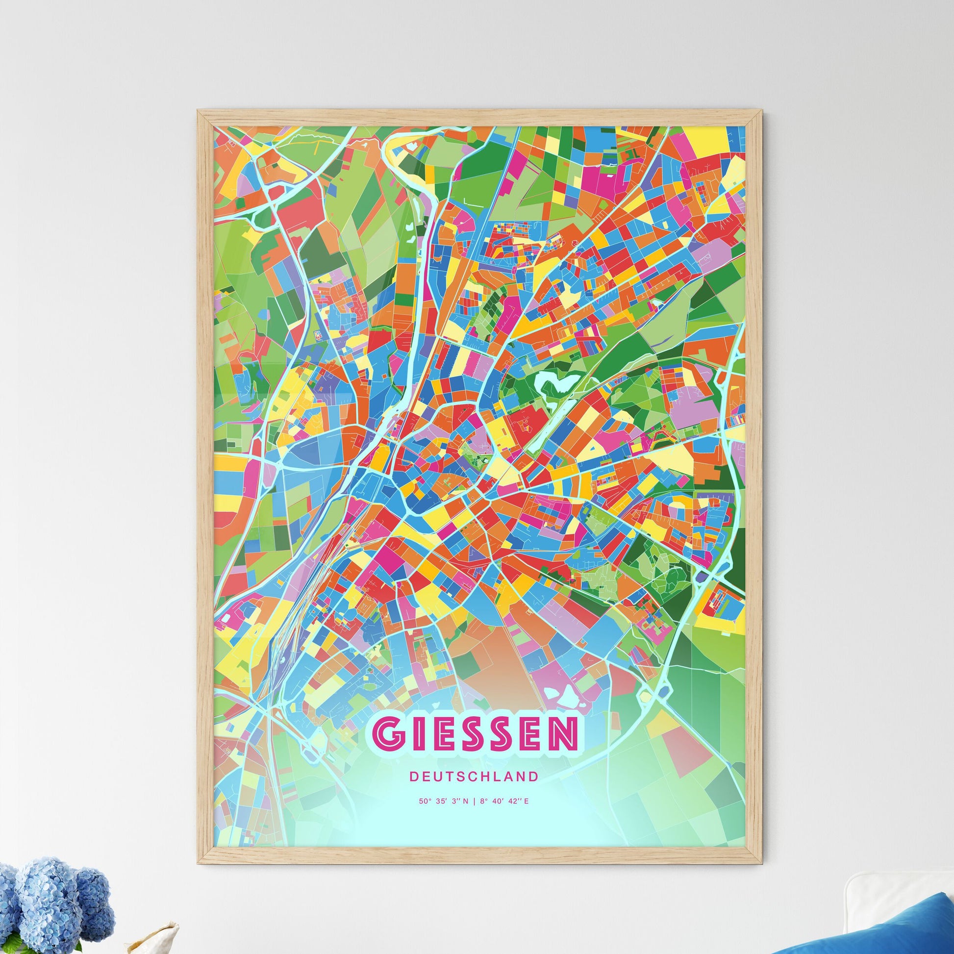 Colorful Giessen Germany Fine Art Map Crazy Colors