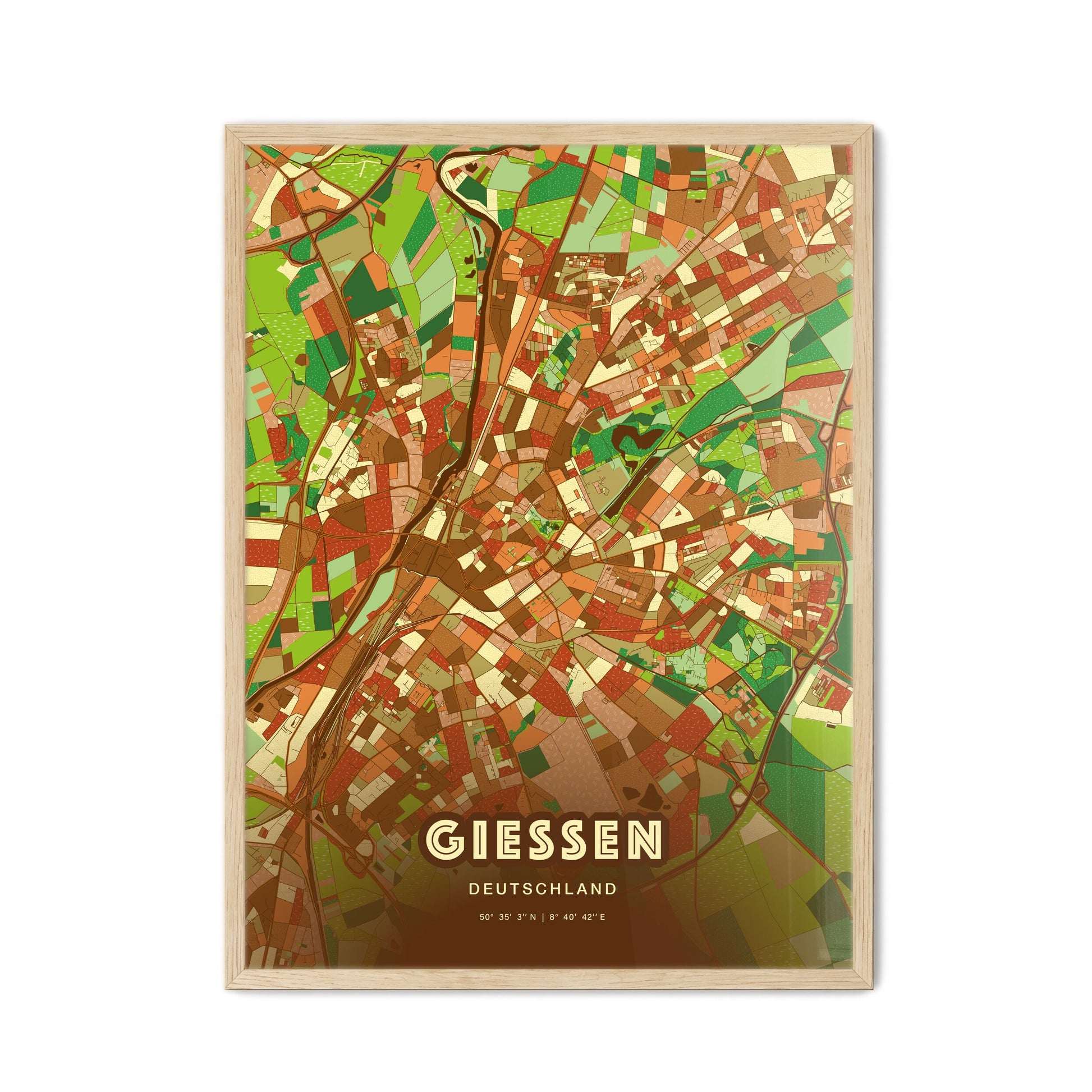 Colorful Giessen Germany Fine Art Map Farmhouse