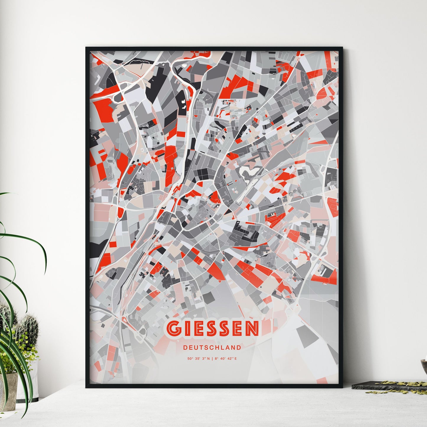 Colorful Giessen Germany Fine Art Map Modern Expressive