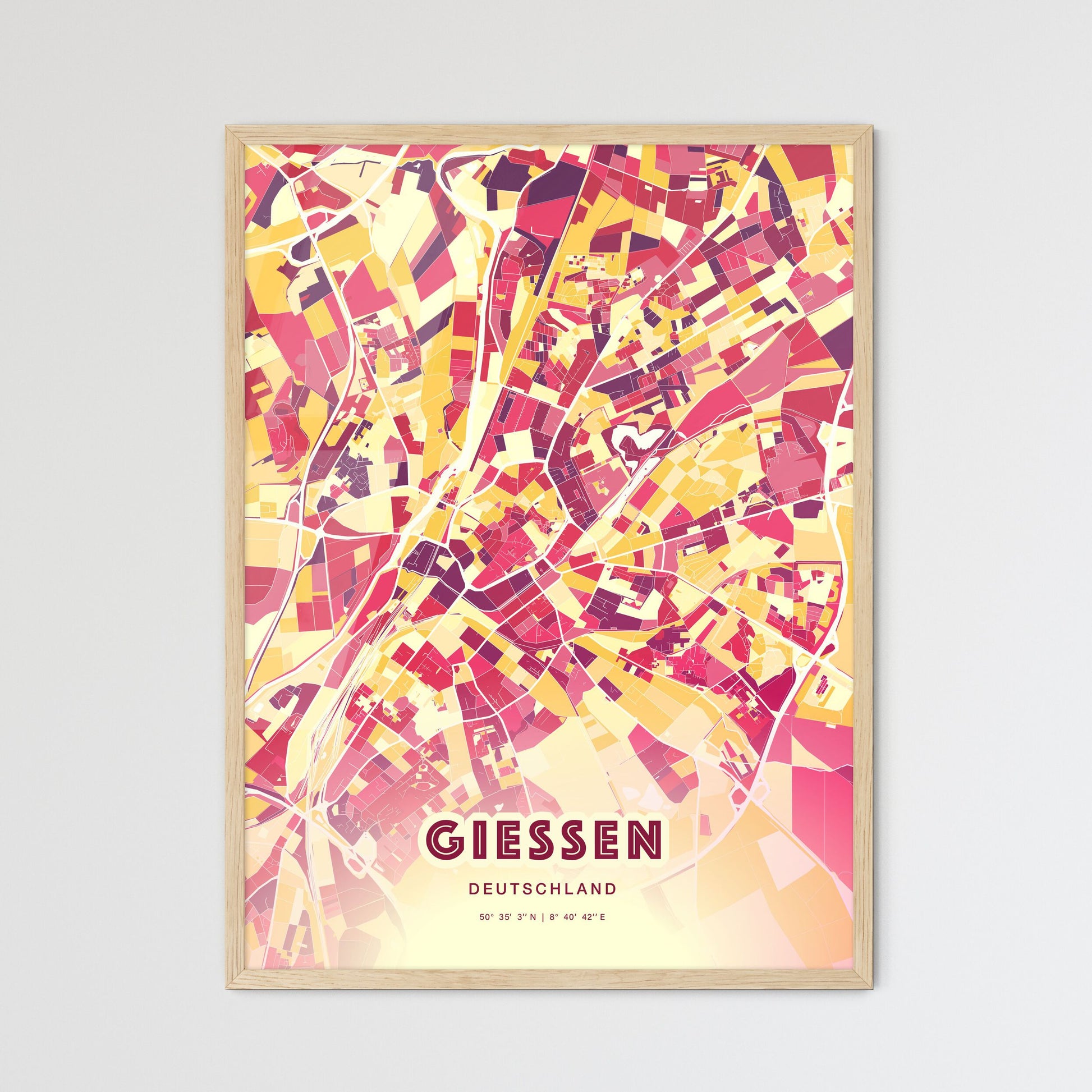 Colorful Giessen Germany Fine Art Map Hot Red
