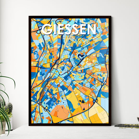 GIESSEN GERMANY Vibrant Colorful Art Map Poster Blue Orange