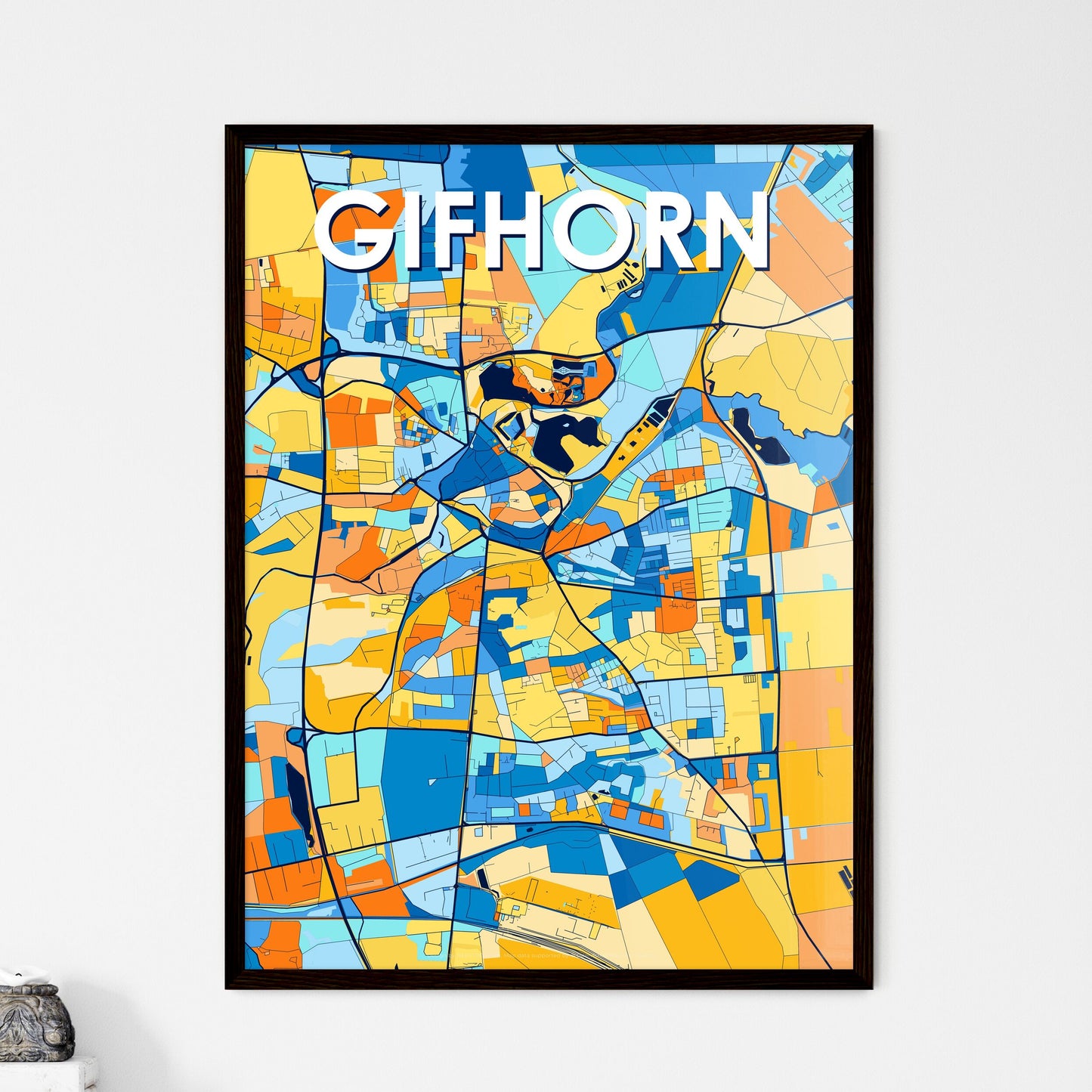 GIFHORN GERMANY Vibrant Colorful Art Map Poster Blue Orange