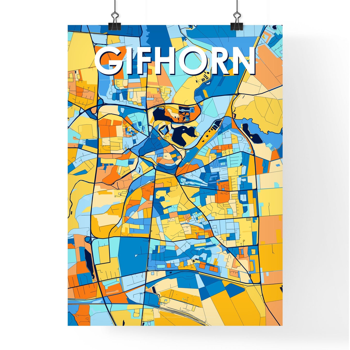 GIFHORN GERMANY Vibrant Colorful Art Map Poster Blue Orange