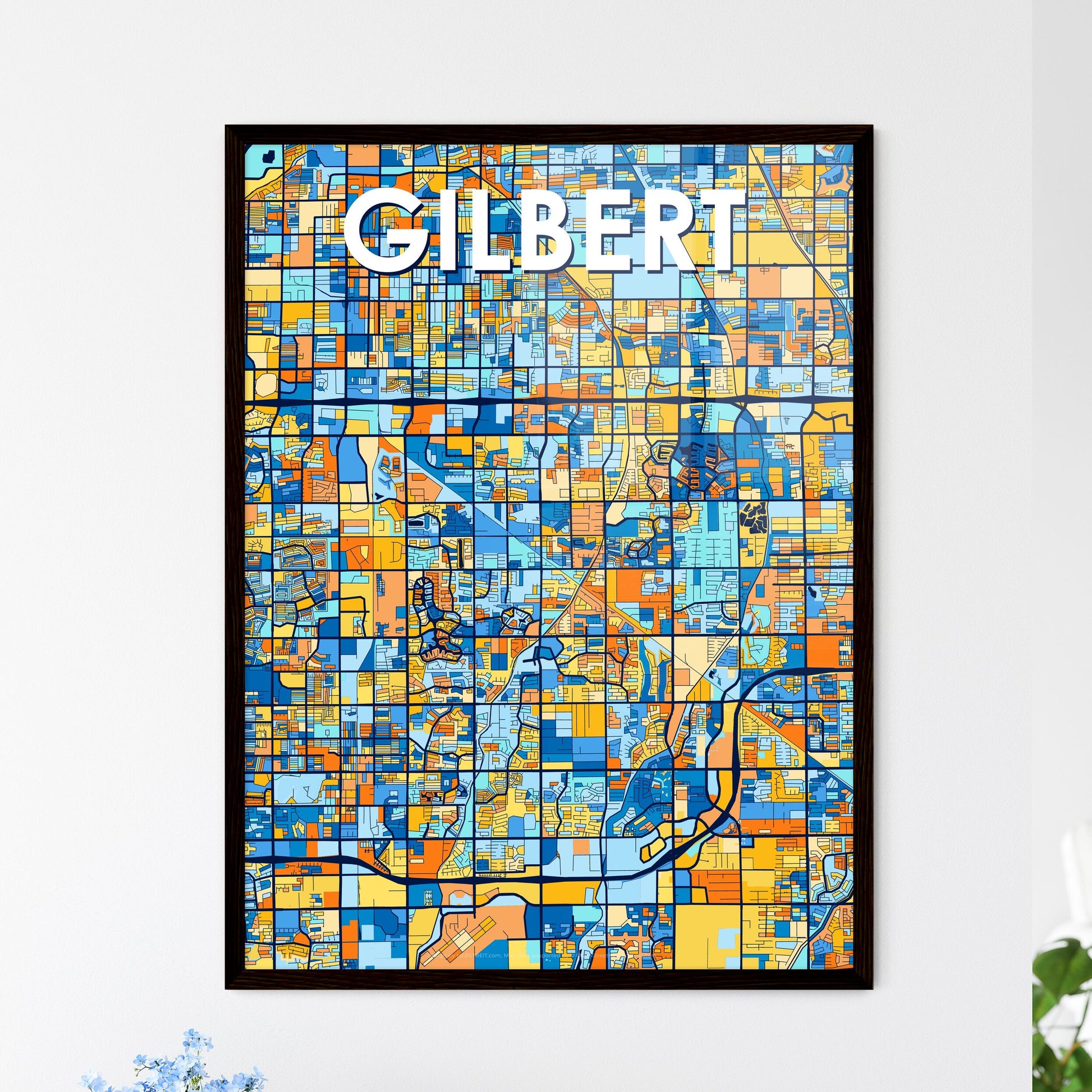 GILBERT ARIZONA Vibrant Colorful Art Map Poster Blue Orange