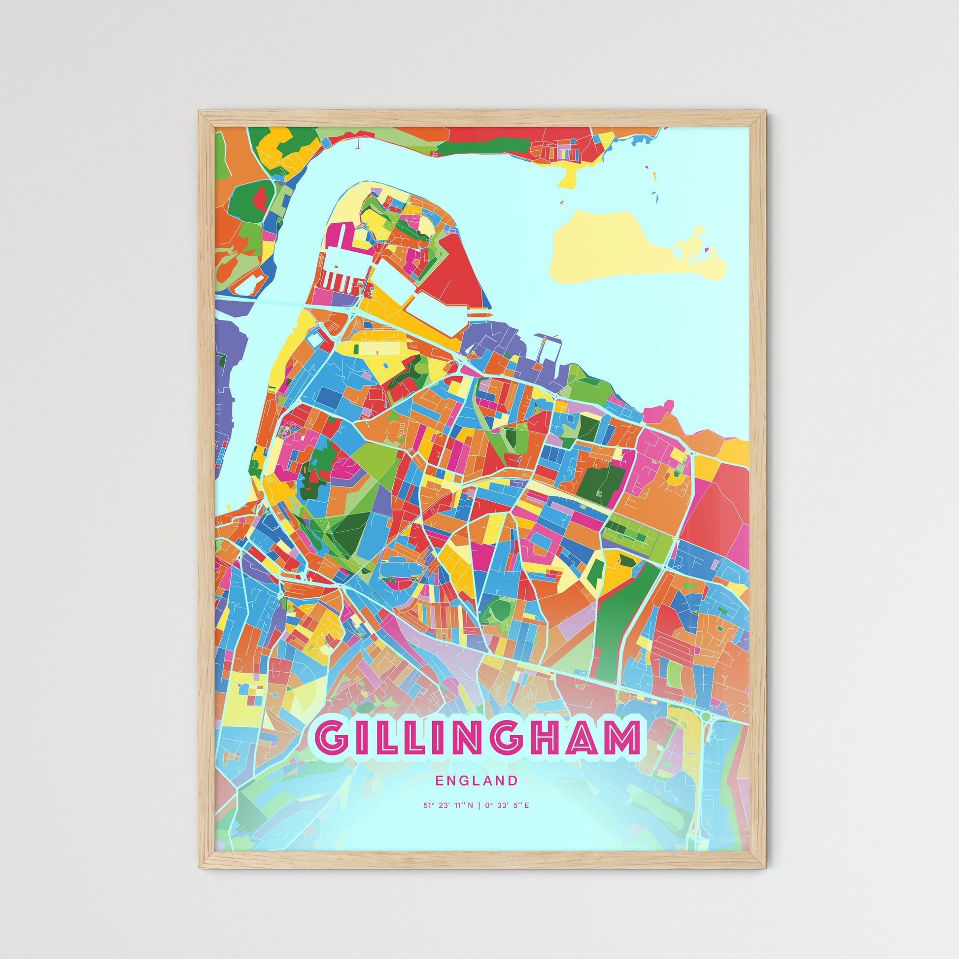 Colorful Gillingham England Fine Art Map Crazy Colors