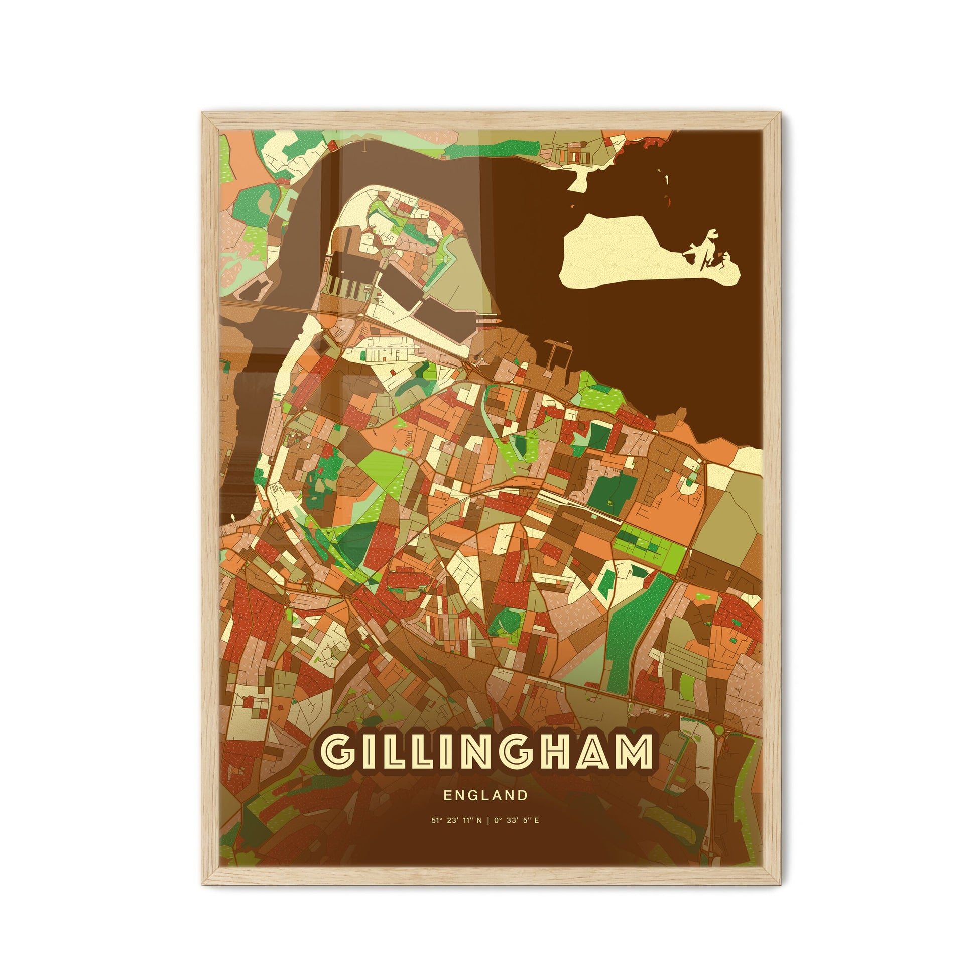 Colorful Gillingham England Fine Art Map Farmhouse