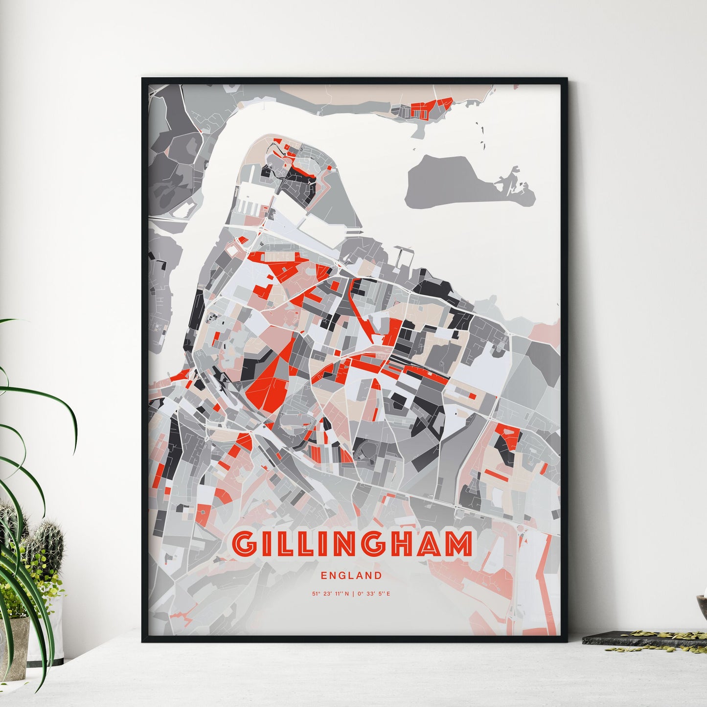 Colorful Gillingham England Fine Art Map Modern Expressive