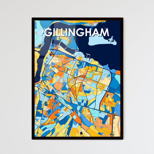 GILLINGHAM ENGLAND Vibrant Colorful Art Map Poster Blue Orange