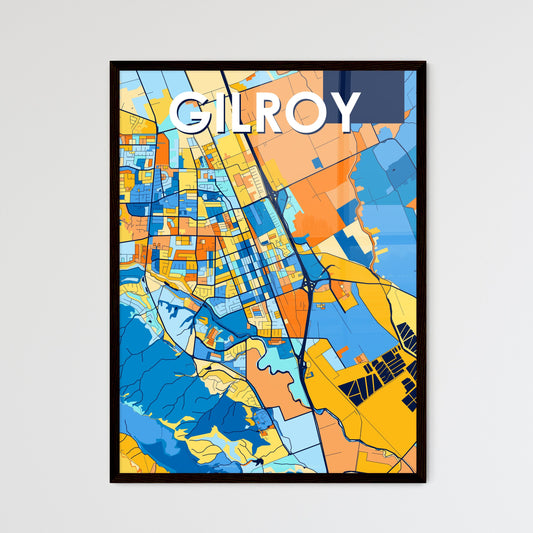 GILROY CALIFORNIA Vibrant Colorful Art Map Poster Blue Orange