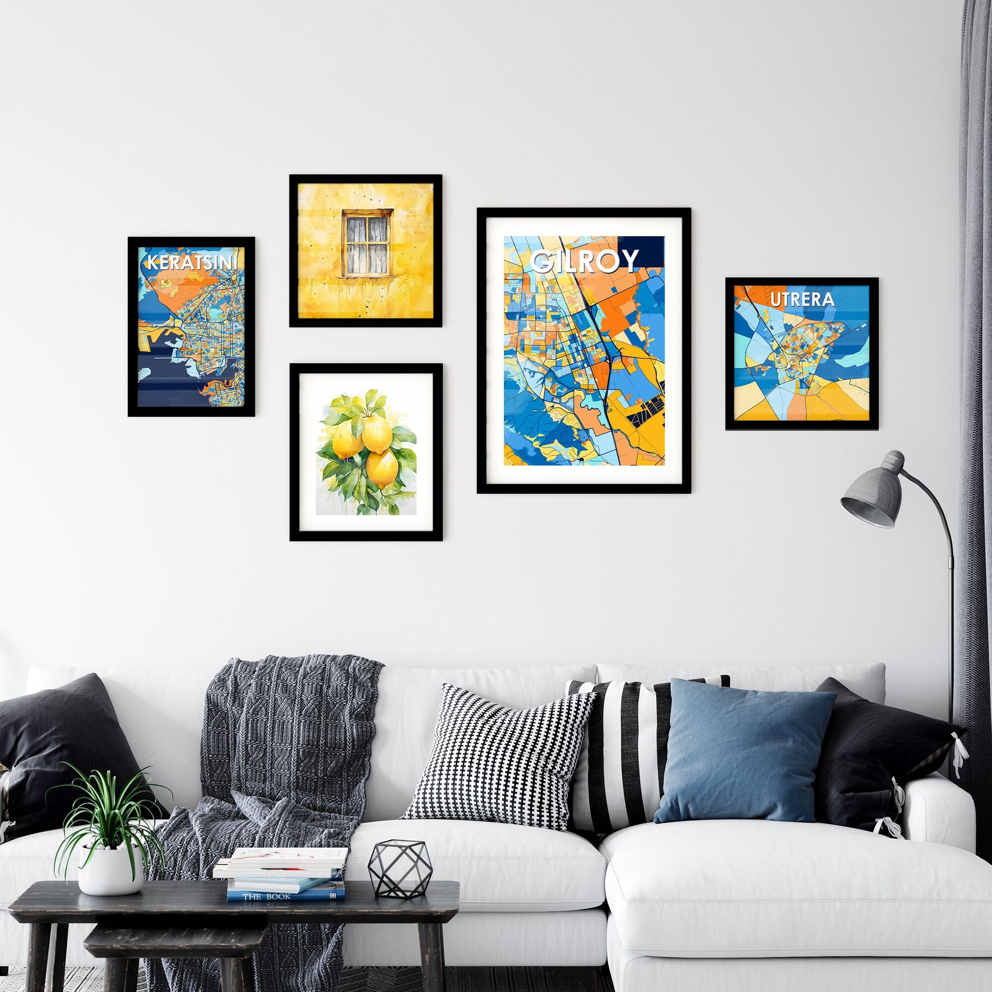 GILROY CALIFORNIA Vibrant Colorful Art Map Poster Blue Orange