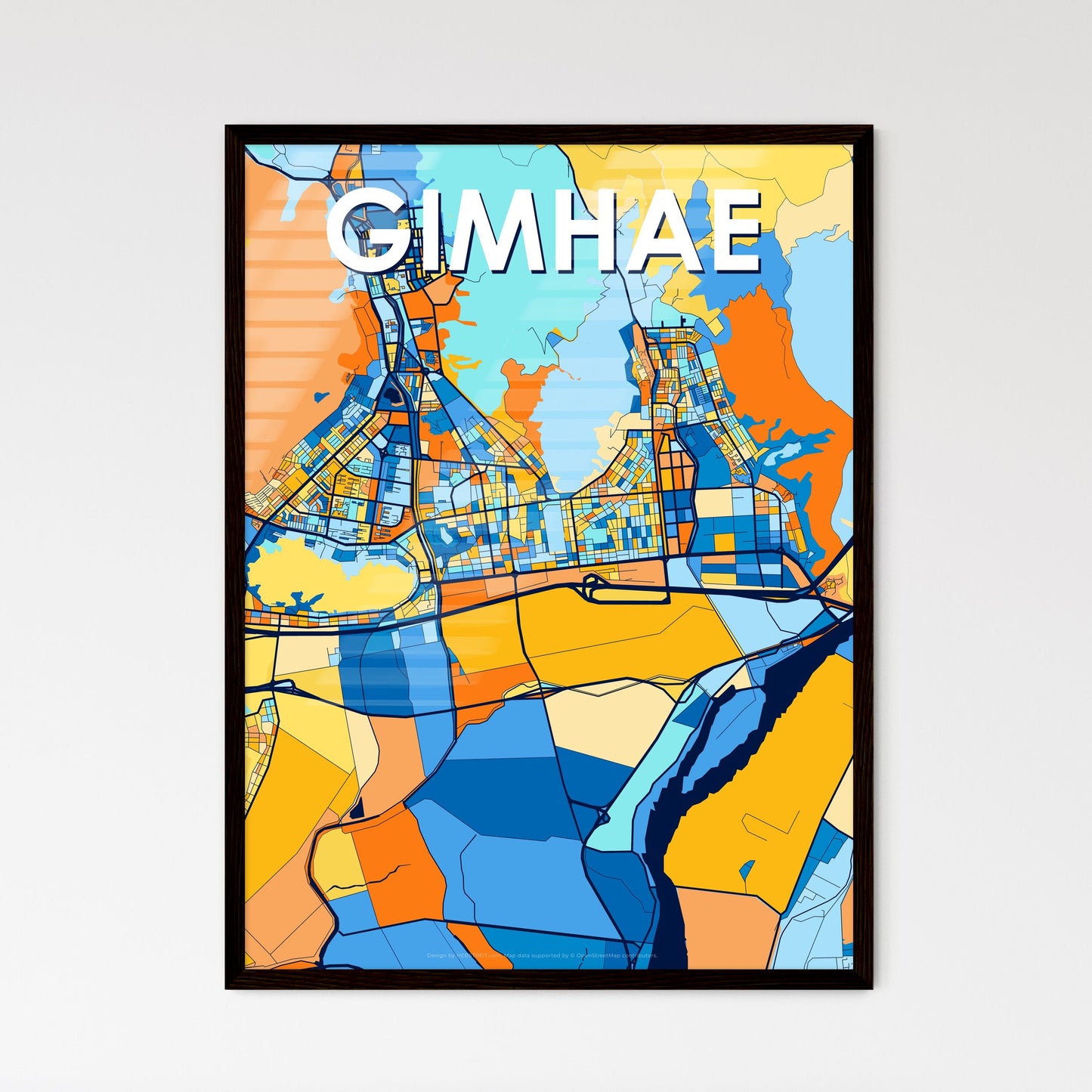 GIMHAE SOUTH KOREA Vibrant Colorful Art Map Poster Blue Orange