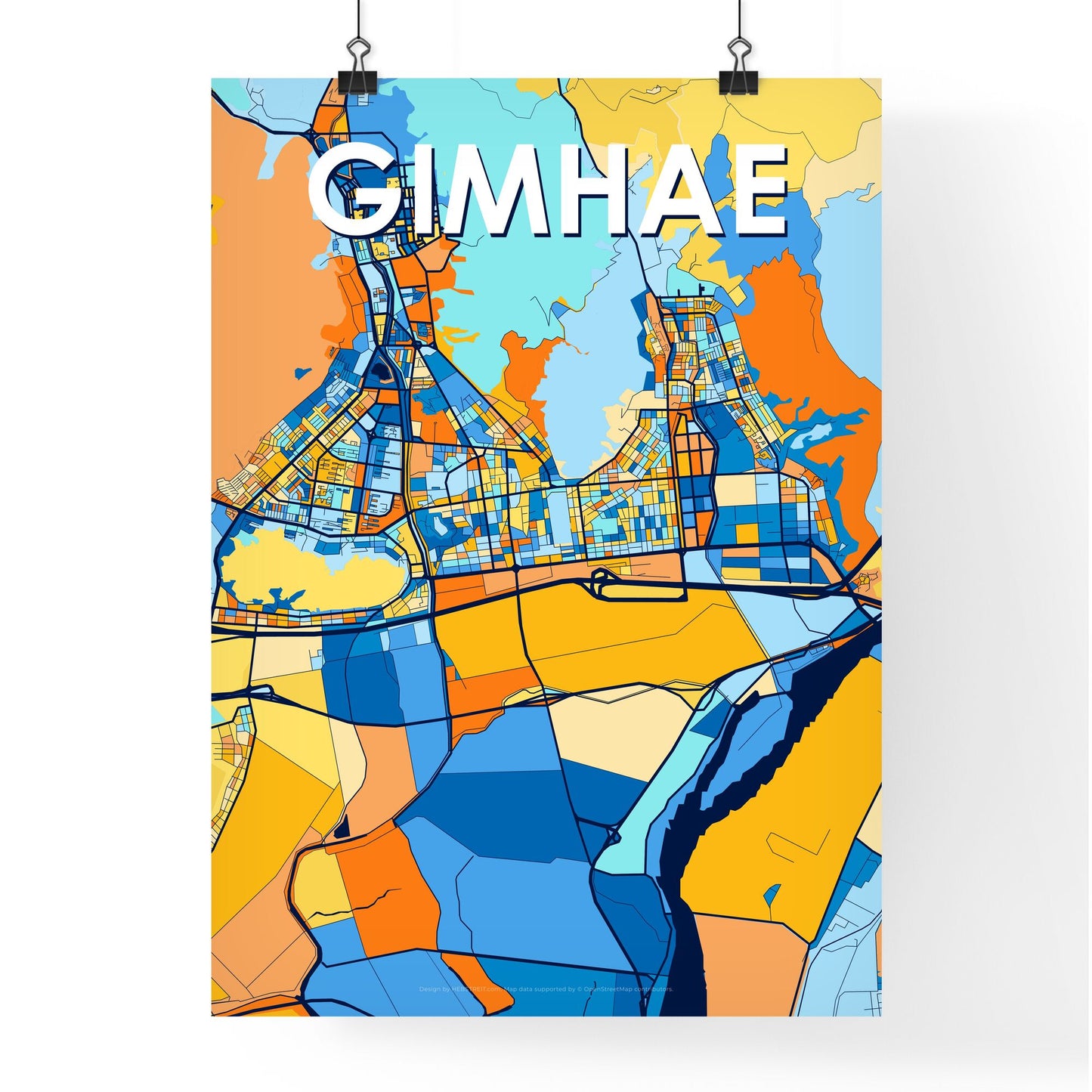 GIMHAE SOUTH KOREA Vibrant Colorful Art Map Poster Blue Orange