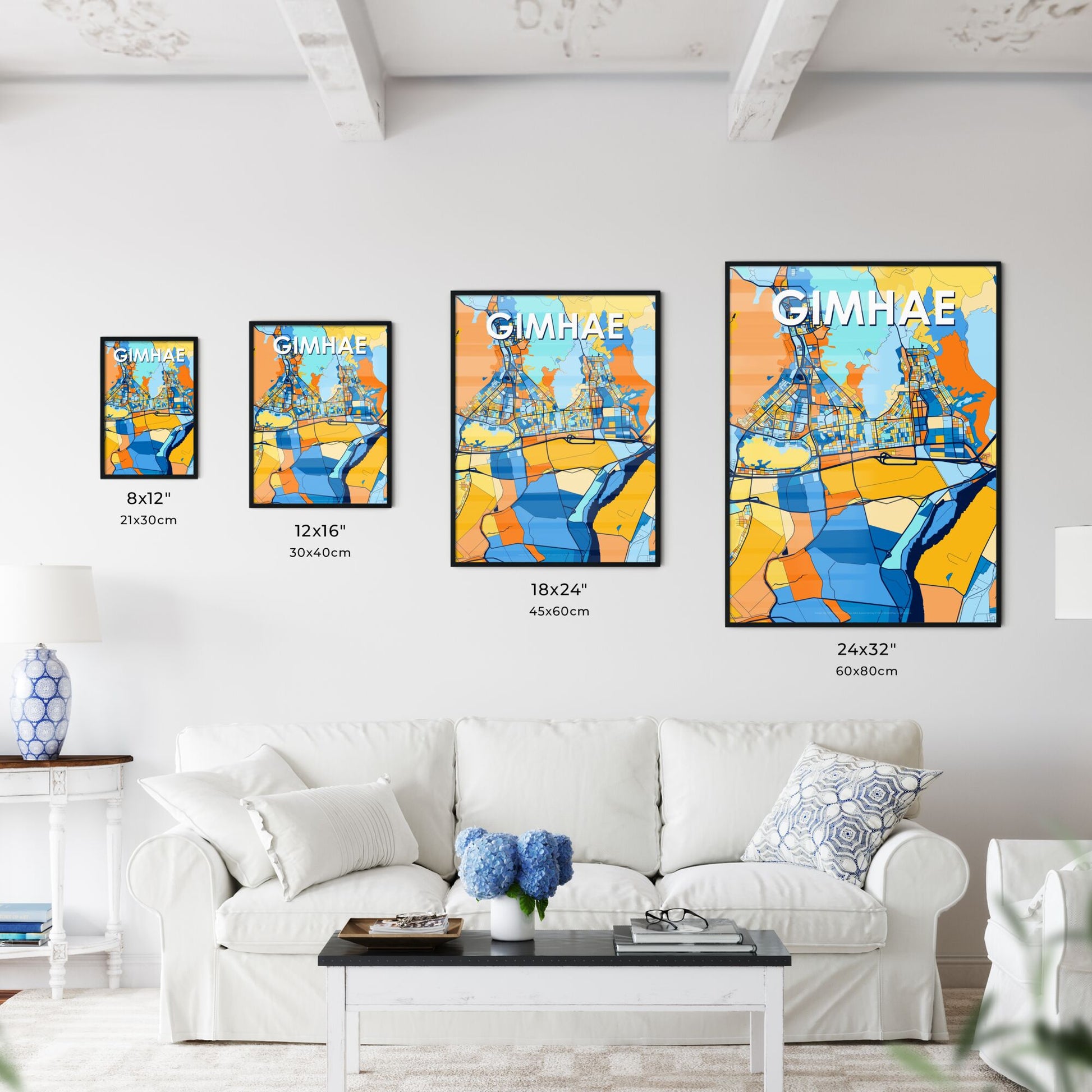 GIMHAE SOUTH KOREA Vibrant Colorful Art Map Poster Blue Orange