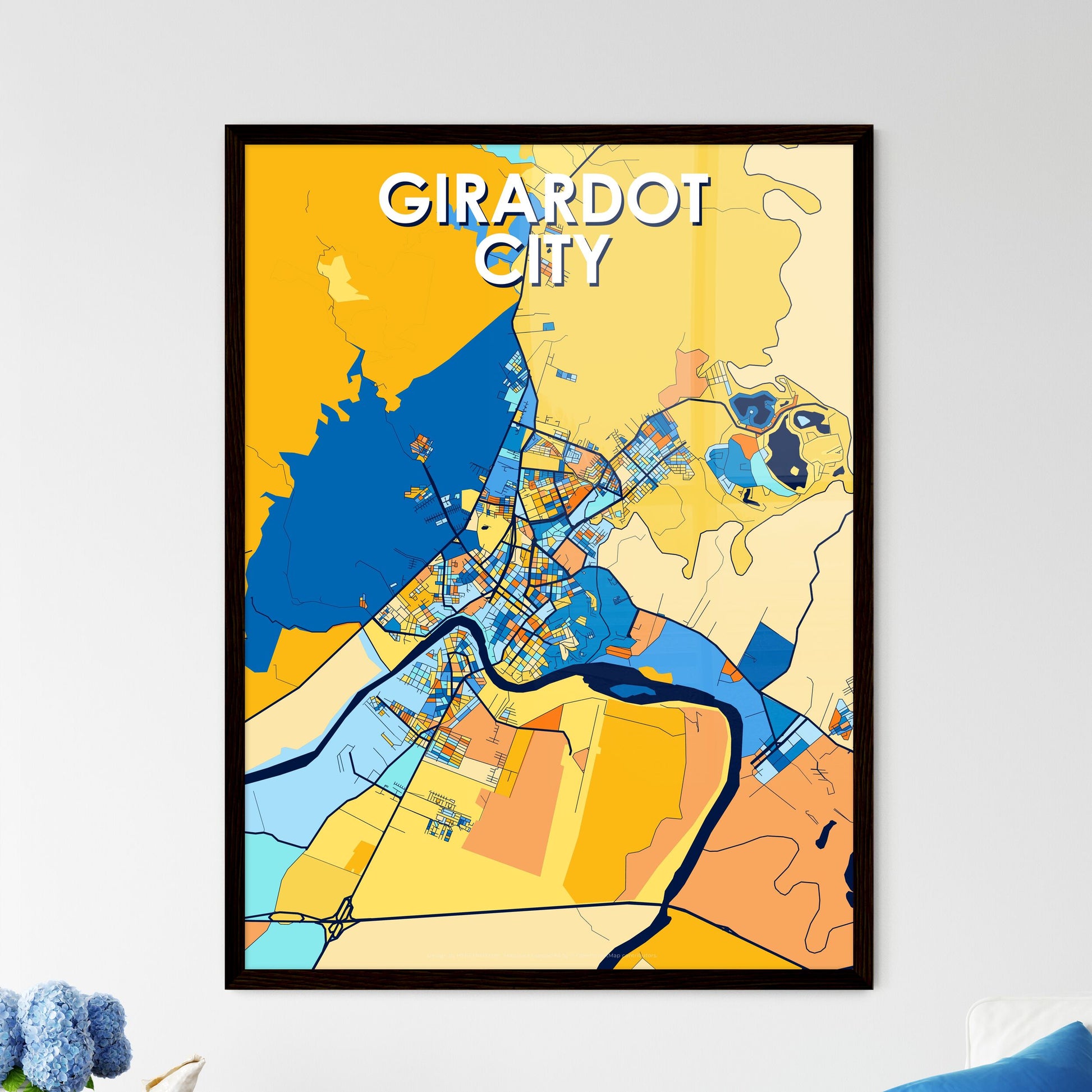 GIRARDOT CITY COLOMBIA Vibrant Colorful Art Map Poster Blue Orange