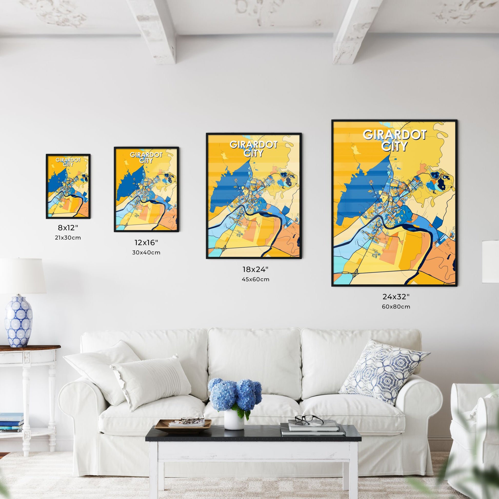 GIRARDOT CITY COLOMBIA Vibrant Colorful Art Map Poster Blue Orange