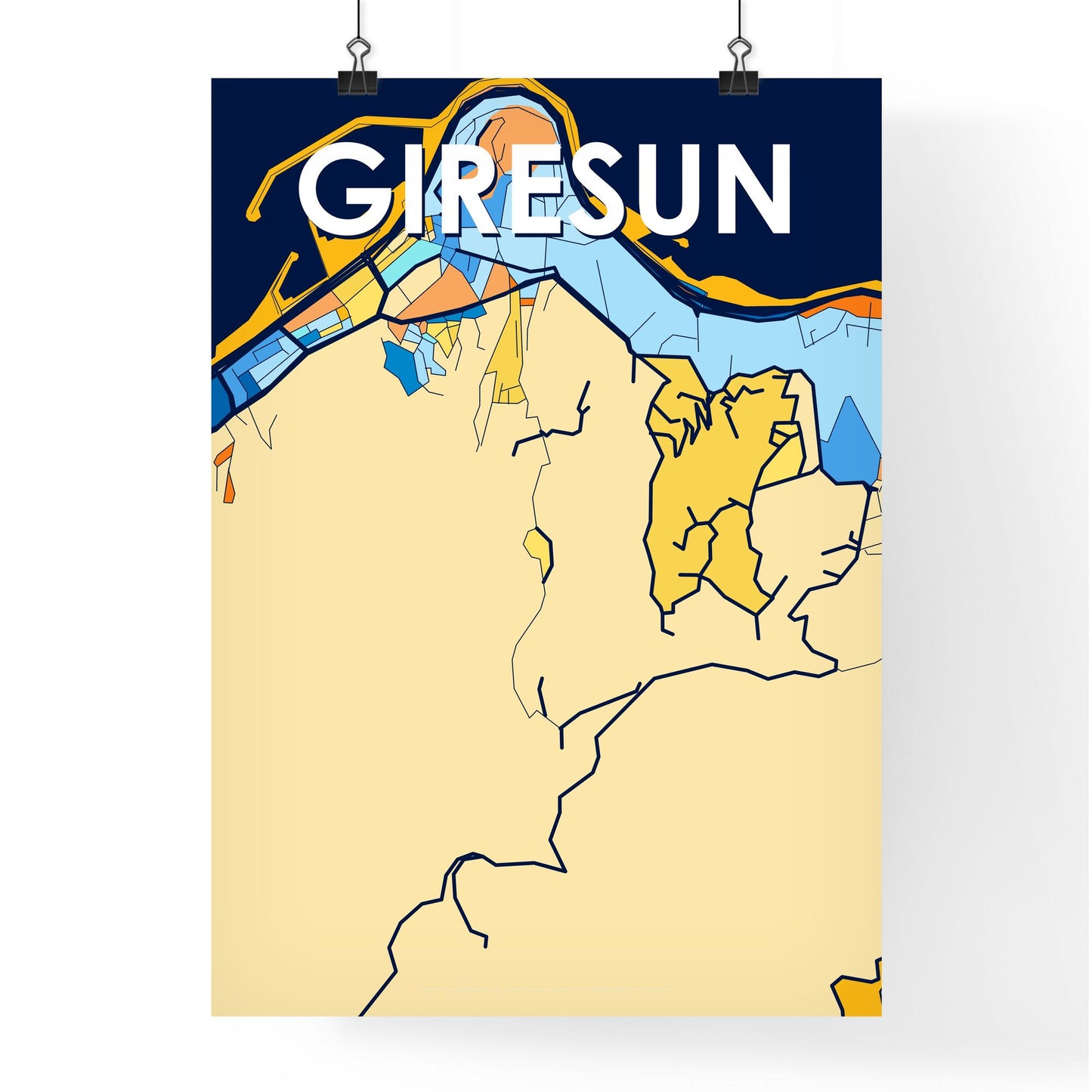 GIRESUN TURKEY Vibrant Colorful Art Map Poster Blue Orange