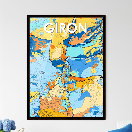 GIRON COLOMBIA Vibrant Colorful Art Map Poster Blue Orange