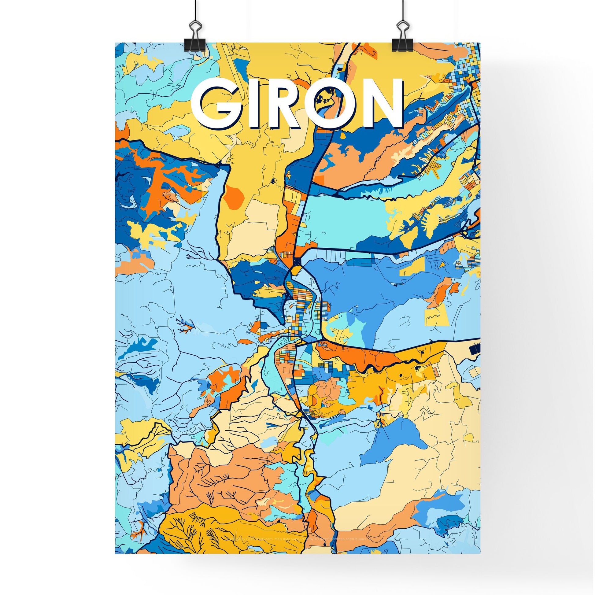 GIRON COLOMBIA Vibrant Colorful Art Map Poster Blue Orange