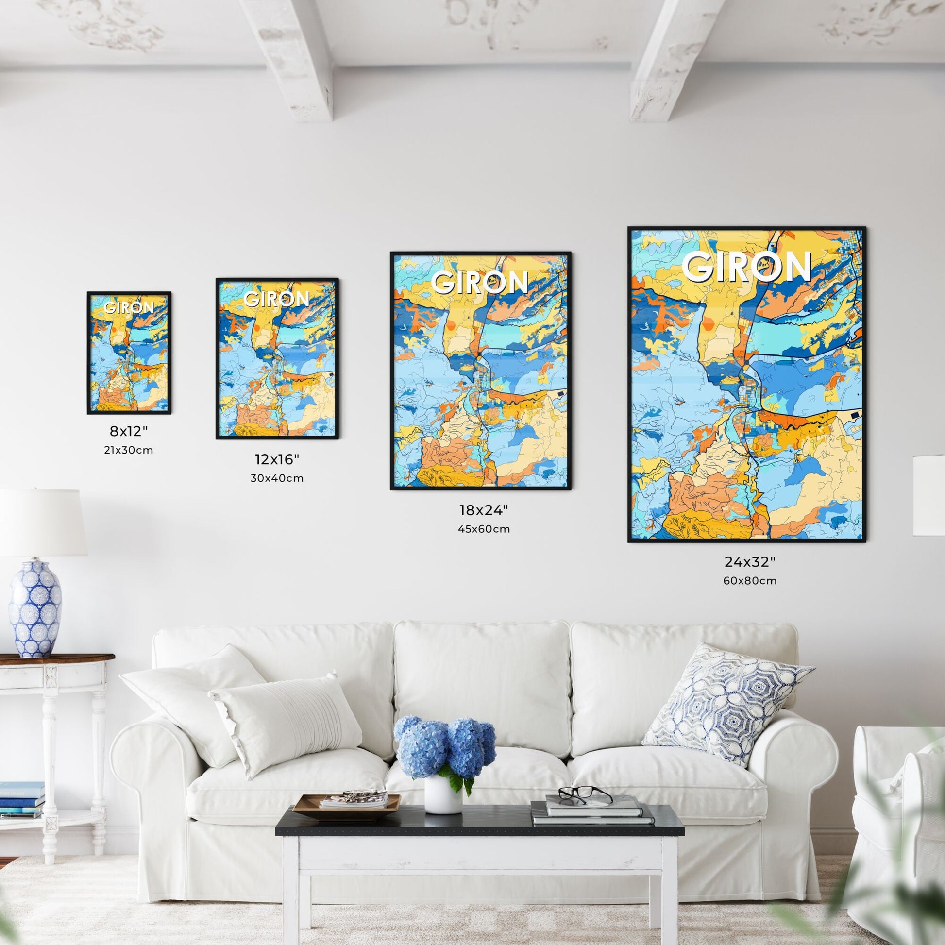 GIRON COLOMBIA Vibrant Colorful Art Map Poster Blue Orange