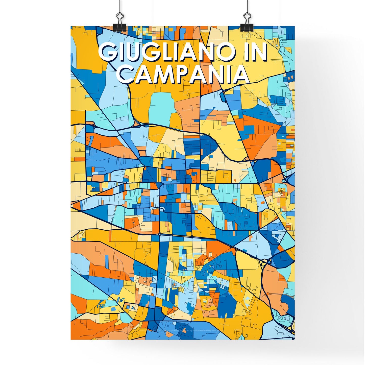 GIUGLIANO IN CAMPANIA ITALY Vibrant Colorful Art Map Poster Blue Orange