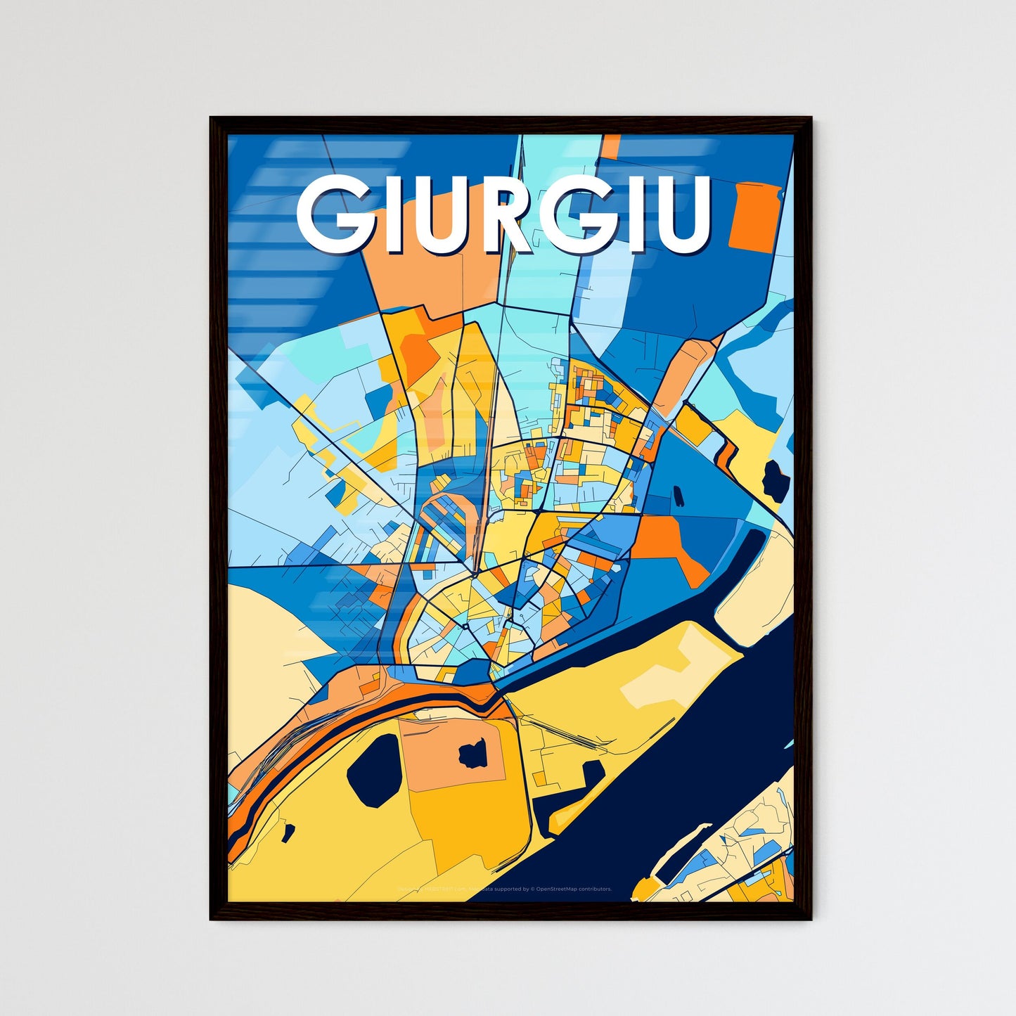 GIURGIU ROMANIA Vibrant Colorful Art Map Poster Blue Orange