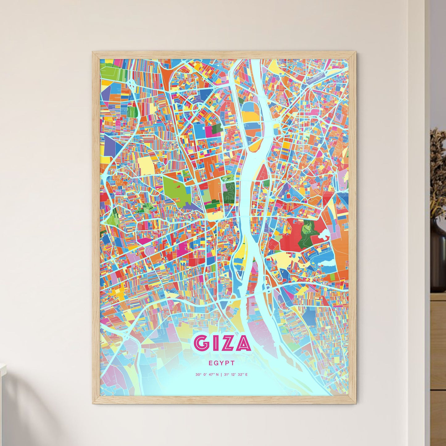Colorful Giza Egypt Fine Art Map Crazy Colors