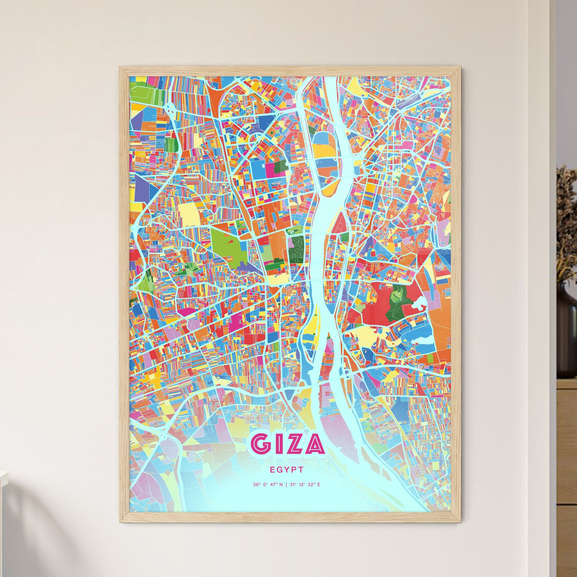 Colorful Giza Egypt Fine Art Map Crazy Colors