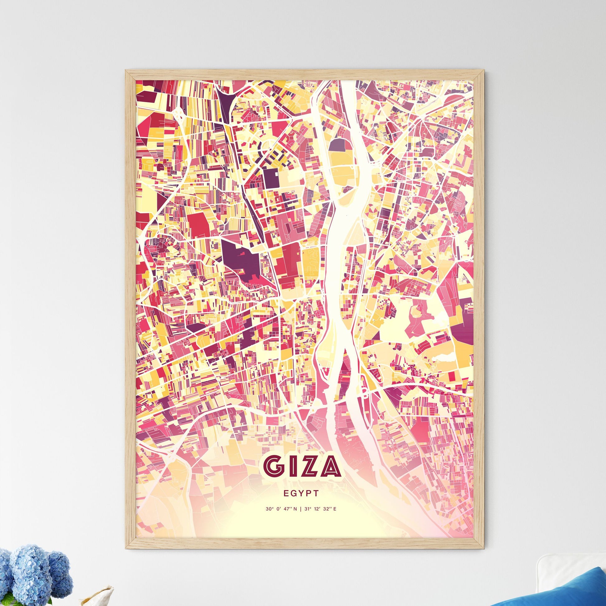 Colorful Giza Egypt Fine Art Map Hot Red