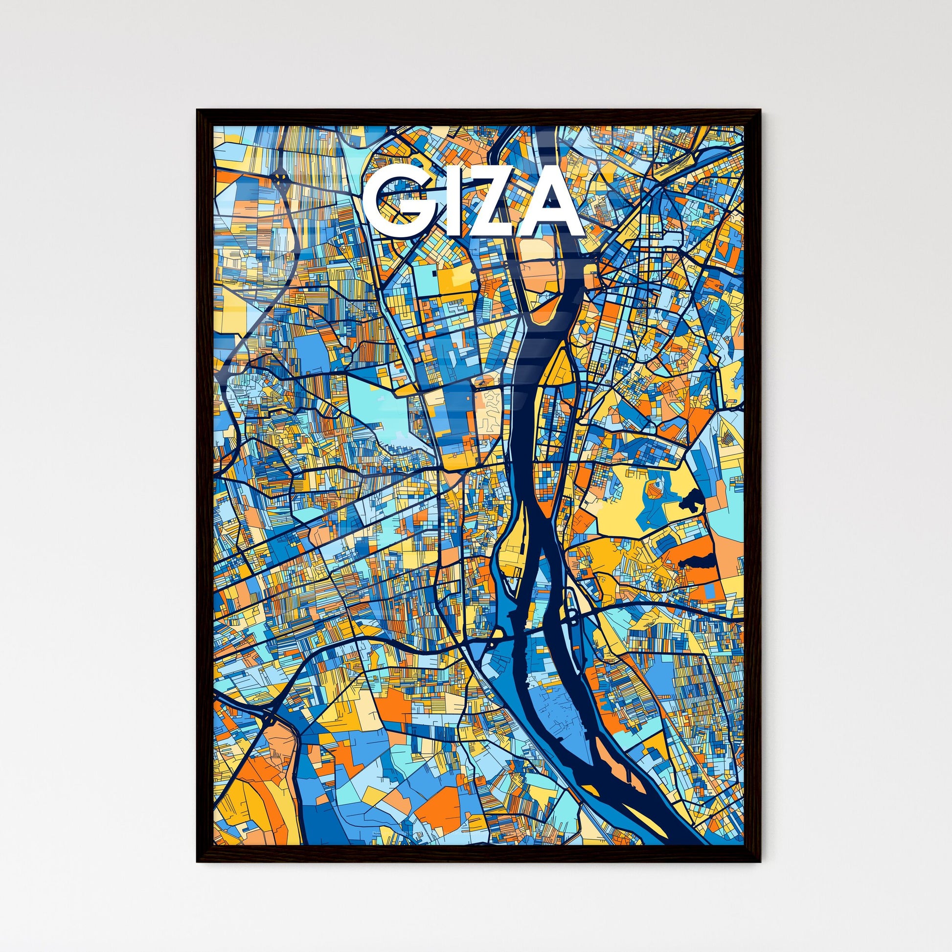 GIZA EGYPT Vibrant Colorful Art Map Poster Blue Orange