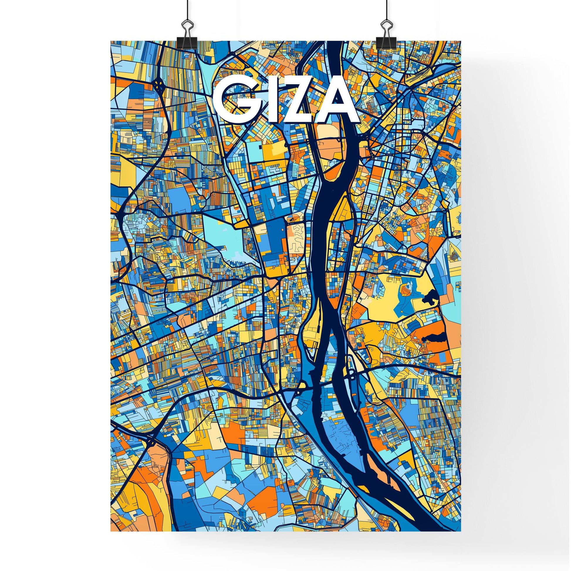 GIZA EGYPT Vibrant Colorful Art Map Poster Blue Orange