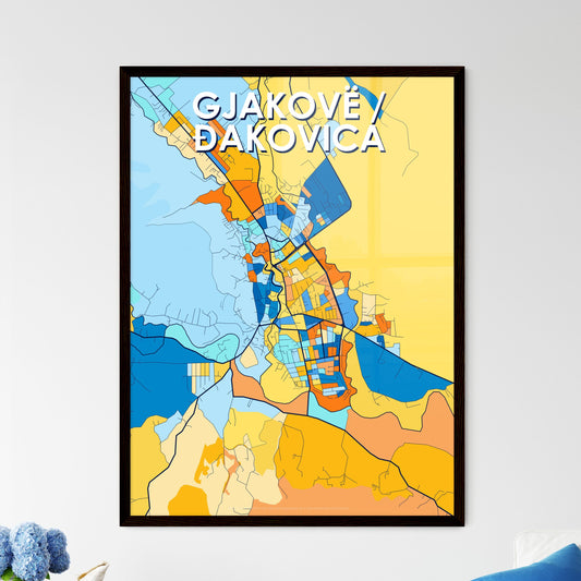 GJAKOVË / ĐAKOVICA KOSOVO Vibrant Colorful Art Map Poster Blue Orange