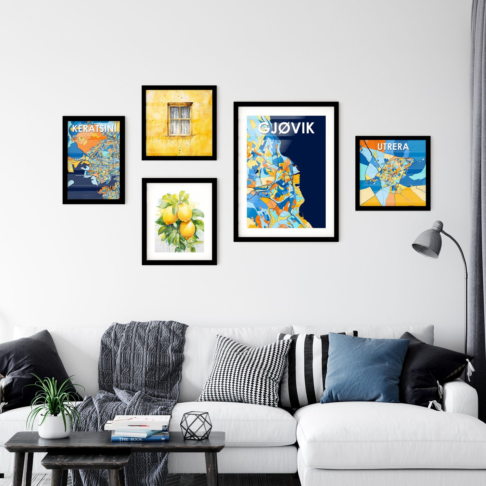 GJØVIK NORWAY Vibrant Colorful Art Map Poster Blue Orange